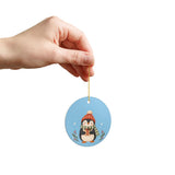 Cozy Winter Penguin Ceramic Ornament, Double Sided Round Christmas Decoration, Holiday Keepsake Gift — Product view — Photo 9