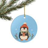 Cozy Winter Penguin Ceramic Ornament, Double Sided Round Christmas Decoration, Holiday Keepsake Gift — Product view — Photo 8
