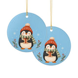 Cozy Winter Penguin Ceramic Ornament, Double Sided Round Christmas Decoration, Holiday Keepsake Gift — Product view — Photo 6