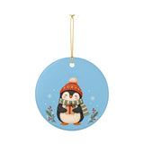 Cozy Winter Penguin Ceramic Ornament, Double Sided Round Christmas Decoration, Holiday Keepsake Gift — Product view — Photo 4
