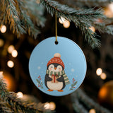 Cozy Winter Penguin Ceramic Ornament, Double Sided Round Christmas Decoration, Holiday Keepsake Gift — Lifestyle view — Photo 7
