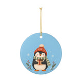 Cozy Winter Penguin Ceramic Ornament, Double Sided Round Christmas Decoration, Holiday Keepsake Gift — Product view — Photo 3
