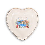 Croatia Ceramic Ring Dish, Gold Rim Trinket Tray, Jewelry Holder Gift, Round Wavy Round Heart — Front view — Photo 3