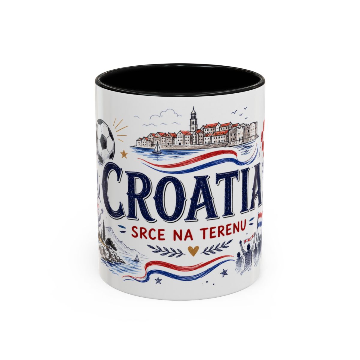 Croatia Soccer Coffee Mug — Soccer Fan Gift — Accent Color Ceramic 11oz 15oz Match Day Cup — Front view — Photo 1