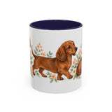 Dachshund Mug, Cute Watercolor Dog Coffee Cup, Floral Pet Lover Gift, 11oz 15oz Ceramic Accent Mug — 11oz / Navy — front