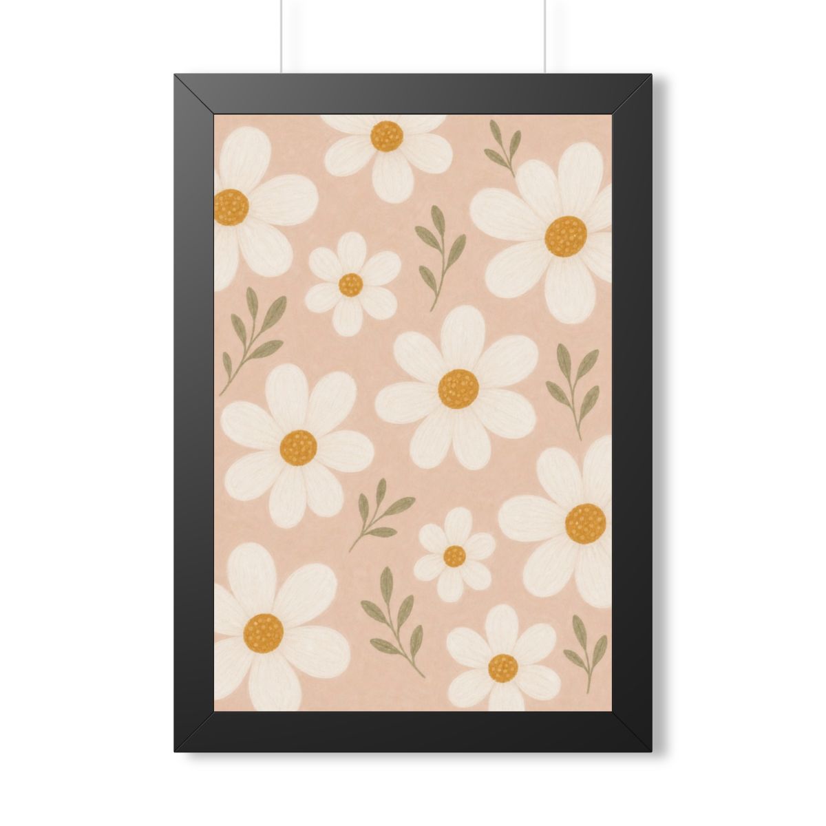 Daisy Pattern Framed Nursery Poster | Storybook Wall Art | Kids Room Decor | Black Walnut White Frame | 16x24 20x30 — 6ad86fde533917771e060d2e_69668_124096_front