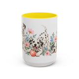 Dalmatian Mug, Cute Watercolor Dog Coffee Cup, Floral Pet Lover Gift, 11oz 15oz Ceramic Accent Mug — 15oz / Yellow — front