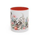Dalmatian Mug, Cute Watercolor Dog Coffee Cup, Floral Pet Lover Gift, 11oz 15oz Ceramic Accent Mug — 11oz / Red — front