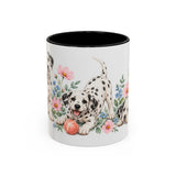 Dalmatian Mug, Cute Watercolor Dog Coffee Cup, Floral Pet Lover Gift, 11oz 15oz Ceramic Accent Mug — 11oz / Black — front