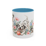 Dalmatian Mug, Cute Watercolor Dog Coffee Cup, Floral Pet Lover Gift, 11oz 15oz Ceramic Accent Mug — 11oz / Light Blue — front