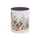 Dalmatian Mug, Cute Watercolor Dog Coffee Cup, Floral Pet Lover Gift, 11oz 15oz Ceramic Accent Mug — 11oz / Purple — front