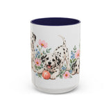 Dalmatian Mug, Cute Watercolor Dog Coffee Cup, Floral Pet Lover Gift, 11oz 15oz Ceramic Accent Mug — 15oz / Navy — front