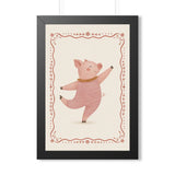 Dancing Pig Border Framed Nursery Wall Art, Storybook Kids Room Decor, 16x24 20x30 Poster — Front view — Photo 1