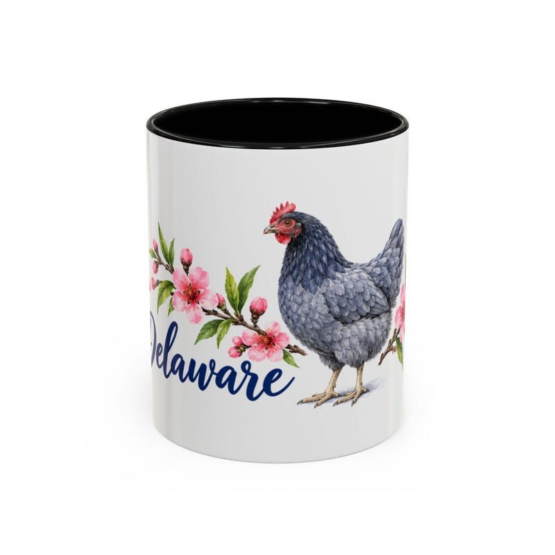 Delaware State Bird and Flower Mug, Watercolor Botanical Coffee Cup, Nature Lover Gift, 11oz 15oz Accent Mug — 11oz / Black — front