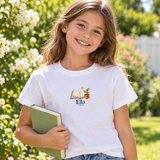 Original illustrative worn girl view of this exact personalized example; preserve actual material, selected color and print scale. One item per quantity, styling props excluded.