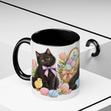 Easter Black Cat Mug, Egg Hunt, Cute Animal Lover Gift, Watercolor Ceramic Coffee Cup, 11oz 15oz — 11oz / Black — context-2