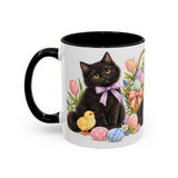 Easter Black Cat Mug, Egg Hunt, Cute Animal Lover Gift, Watercolor Ceramic Coffee Cup, 11oz 15oz — 11oz / Black — left