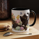 Easter Black Cat Mug, Egg Hunt, Cute Animal Lover Gift, Watercolor Ceramic Coffee Cup, 11oz 15oz — 11oz / Black — context-1