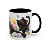 Easter Black Cat Mug, Egg Hunt, Cute Animal Lover Gift, Watercolor Ceramic Coffee Cup, 11oz 15oz — 11oz / Black — right