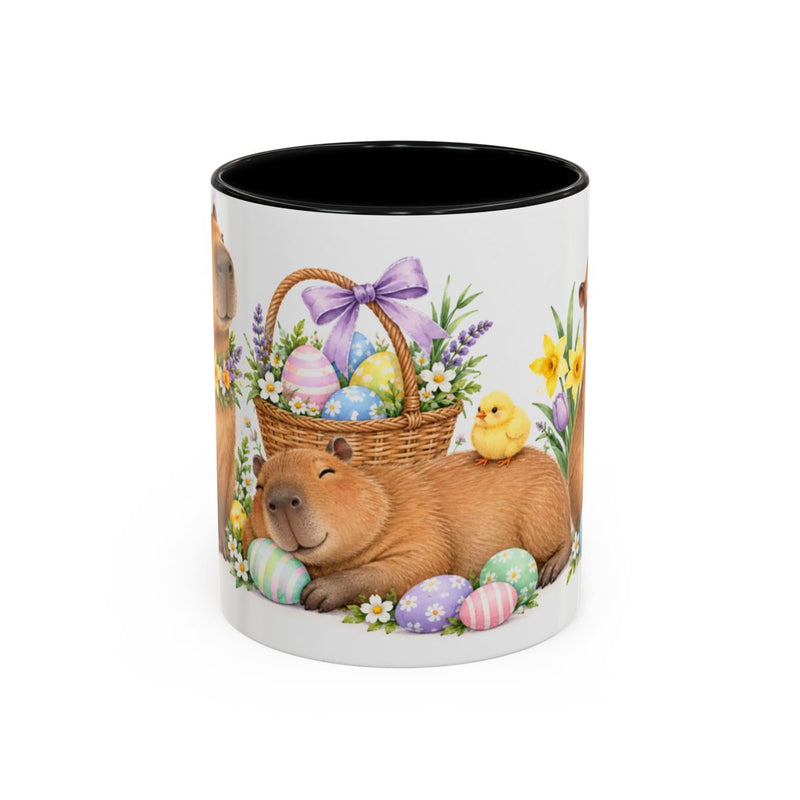 Easter Capybara Mug, Pastel Picnic, Cute Animal Lover Gift, Watercolor Ceramic Coffee Cup, 11oz 15oz — 11oz / Black — front