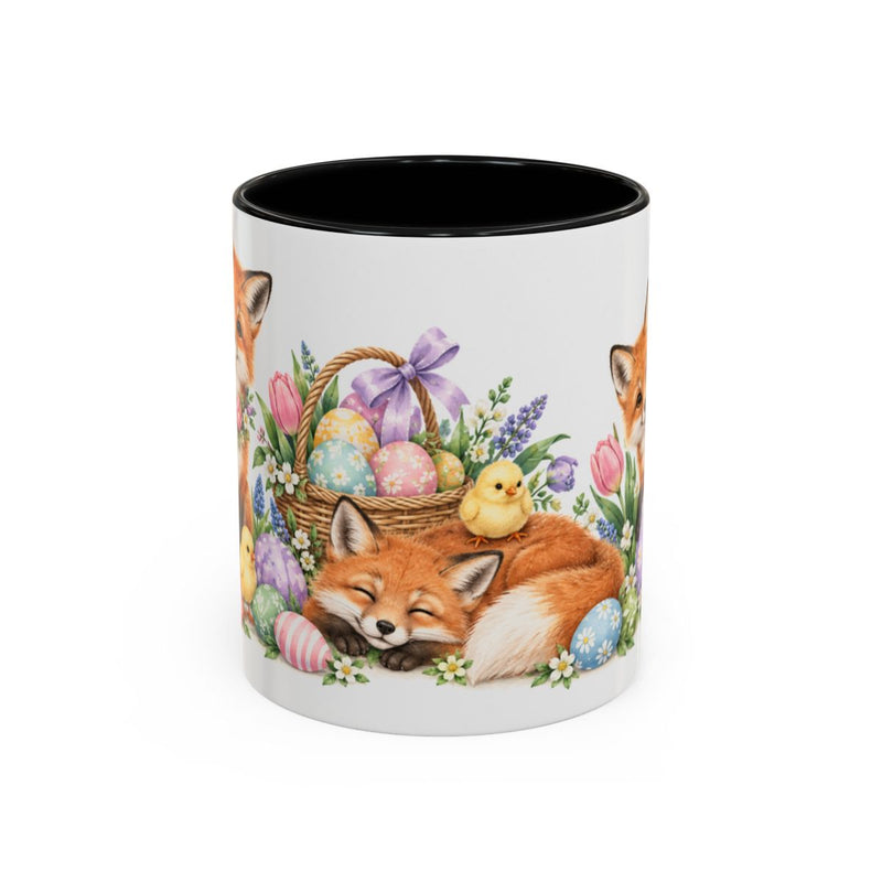 Easter Fox Mug, Woodland Easter, Cute Animal Lover Gift, Watercolor Ceramic Coffee Cup, 11oz 15oz — 11oz / Black — front