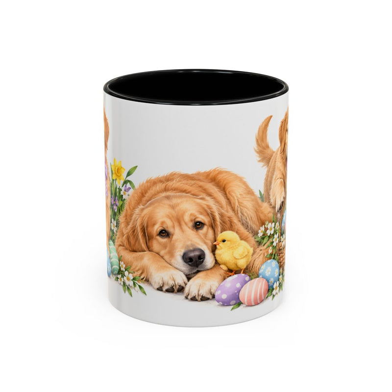 Easter Golden Retriever Mug, Golden Easter, Cute Animal Lover Gift, Watercolor Ceramic Coffee Cup, 11oz 15oz — 11oz / Black — front