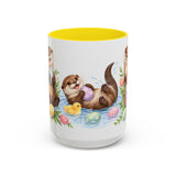 Easter Otter Mug, River Easter, Cute Animal Lover Gift, Watercolor Ceramic Coffee Cup, 11oz 15oz — 15oz / Yellow — front