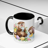 Easter Otter Mug, River Easter, Cute Animal Lover Gift, Watercolor Ceramic Coffee Cup, 11oz 15oz — 11oz / Black — context-2