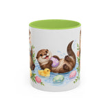Easter Otter Mug, River Easter, Cute Animal Lover Gift, Watercolor Ceramic Coffee Cup, 11oz 15oz — 11oz / Light Green — front