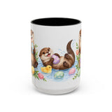 Easter Otter Mug, River Easter, Cute Animal Lover Gift, Watercolor Ceramic Coffee Cup, 11oz 15oz — 15oz / Black — front