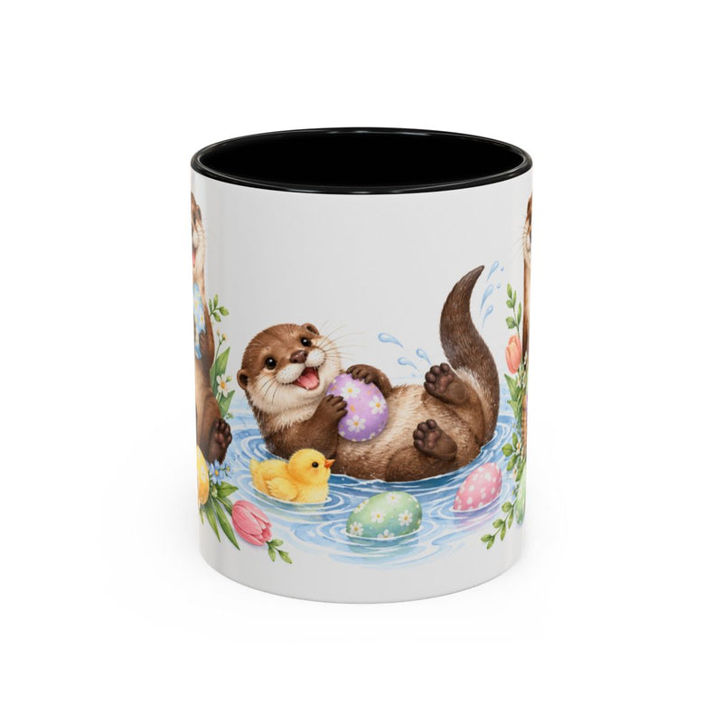 Easter Otter Mug, River Easter, Cute Animal Lover Gift, Watercolor Ceramic Coffee Cup, 11oz 15oz — 11oz / Black — front