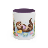 Easter Otter Mug, River Easter, Cute Animal Lover Gift, Watercolor Ceramic Coffee Cup, 11oz 15oz — 11oz / Purple — front