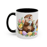 Easter Otter Mug, River Easter, Cute Animal Lover Gift, Watercolor Ceramic Coffee Cup, 11oz 15oz — 11oz / Black — left