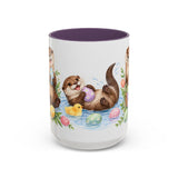 Easter Otter Mug, River Easter, Cute Animal Lover Gift, Watercolor Ceramic Coffee Cup, 11oz 15oz — 15oz / Purple — front