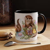 Easter Otter Mug, River Easter, Cute Animal Lover Gift, Watercolor Ceramic Coffee Cup, 11oz 15oz — 11oz / Black — context-1