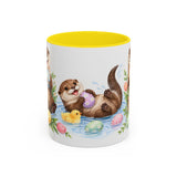 Easter Otter Mug, River Easter, Cute Animal Lover Gift, Watercolor Ceramic Coffee Cup, 11oz 15oz — 11oz / Yellow — front