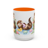 Easter Otter Mug, River Easter, Cute Animal Lover Gift, Watercolor Ceramic Coffee Cup, 11oz 15oz — 15oz / Orange — front