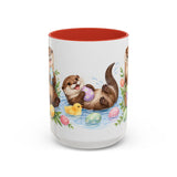 Easter Otter Mug, River Easter, Cute Animal Lover Gift, Watercolor Ceramic Coffee Cup, 11oz 15oz — 15oz / Red — front