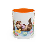 Easter Otter Mug, River Easter, Cute Animal Lover Gift, Watercolor Ceramic Coffee Cup, 11oz 15oz — 11oz / Orange — front