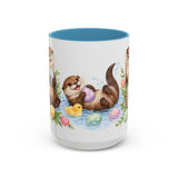 Easter Otter Mug, River Easter, Cute Animal Lover Gift, Watercolor Ceramic Coffee Cup, 11oz 15oz — 15oz / Light Blue — front
