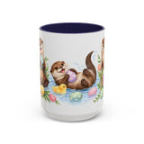Easter Otter Mug, River Easter, Cute Animal Lover Gift, Watercolor Ceramic Coffee Cup, 11oz 15oz — 15oz / Navy — front