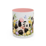 Easter Panda Mug, Bamboo Easter, Cute Animal Lover Gift, Watercolor Ceramic Coffee Cup, 11oz 15oz — 11oz / Pink — front