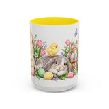 Easter Rabbit Mug, Spring Eggs, Cute Animal Lover Gift, Watercolor Ceramic Coffee Cup, 11oz 15oz — 15oz / Yellow — front