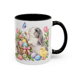 Easter Rabbit Mug, Spring Eggs, Cute Animal Lover Gift, Watercolor Ceramic Coffee Cup, 11oz 15oz — 11oz / Black — right
