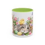 Easter Rabbit Mug, Spring Eggs, Cute Animal Lover Gift, Watercolor Ceramic Coffee Cup, 11oz 15oz — 11oz / Light Green — front