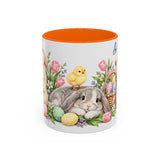 Easter Rabbit Mug, Spring Eggs, Cute Animal Lover Gift, Watercolor Ceramic Coffee Cup, 11oz 15oz — 11oz / Orange — front