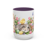Easter Rabbit Mug, Spring Eggs, Cute Animal Lover Gift, Watercolor Ceramic Coffee Cup, 11oz 15oz — 15oz / Purple — front