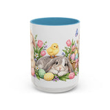 Easter Rabbit Mug, Spring Eggs, Cute Animal Lover Gift, Watercolor Ceramic Coffee Cup, 11oz 15oz — 15oz / Light Blue — front