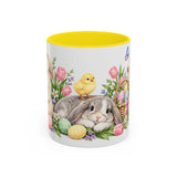 Easter Rabbit Mug, Spring Eggs, Cute Animal Lover Gift, Watercolor Ceramic Coffee Cup, 11oz 15oz — 11oz / Yellow — front