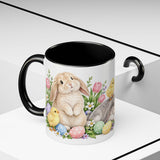 Easter Rabbit Mug, Spring Eggs, Cute Animal Lover Gift, Watercolor Ceramic Coffee Cup, 11oz 15oz — 11oz / Black — context-2